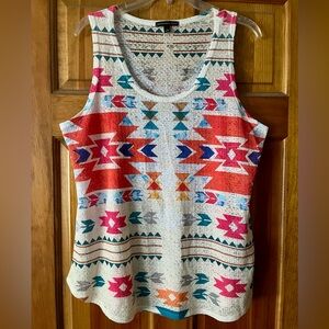 Signature Studio Pink and Blue Graphic Sleeveless Tank Top